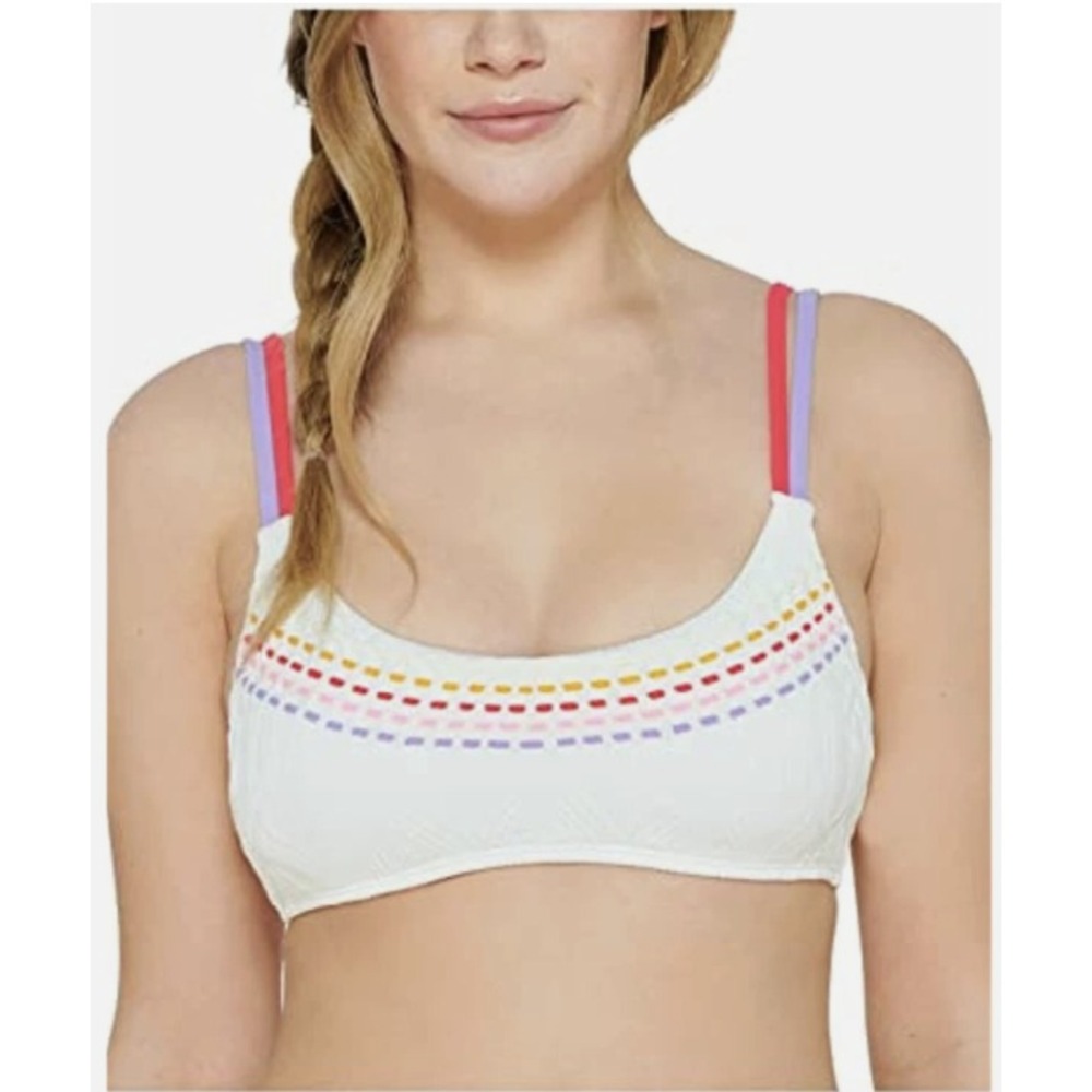 Hula Honey‎ Swim Bralette Top White S NWT Rainbow Straps Bikini